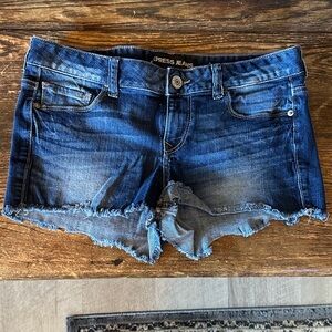 Express Indigo Frayed Hem Jean Shorts